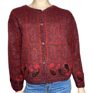 Attache by Herman Geist Women’s Size M Burgundy Mohair Blend Cardigan Sweater